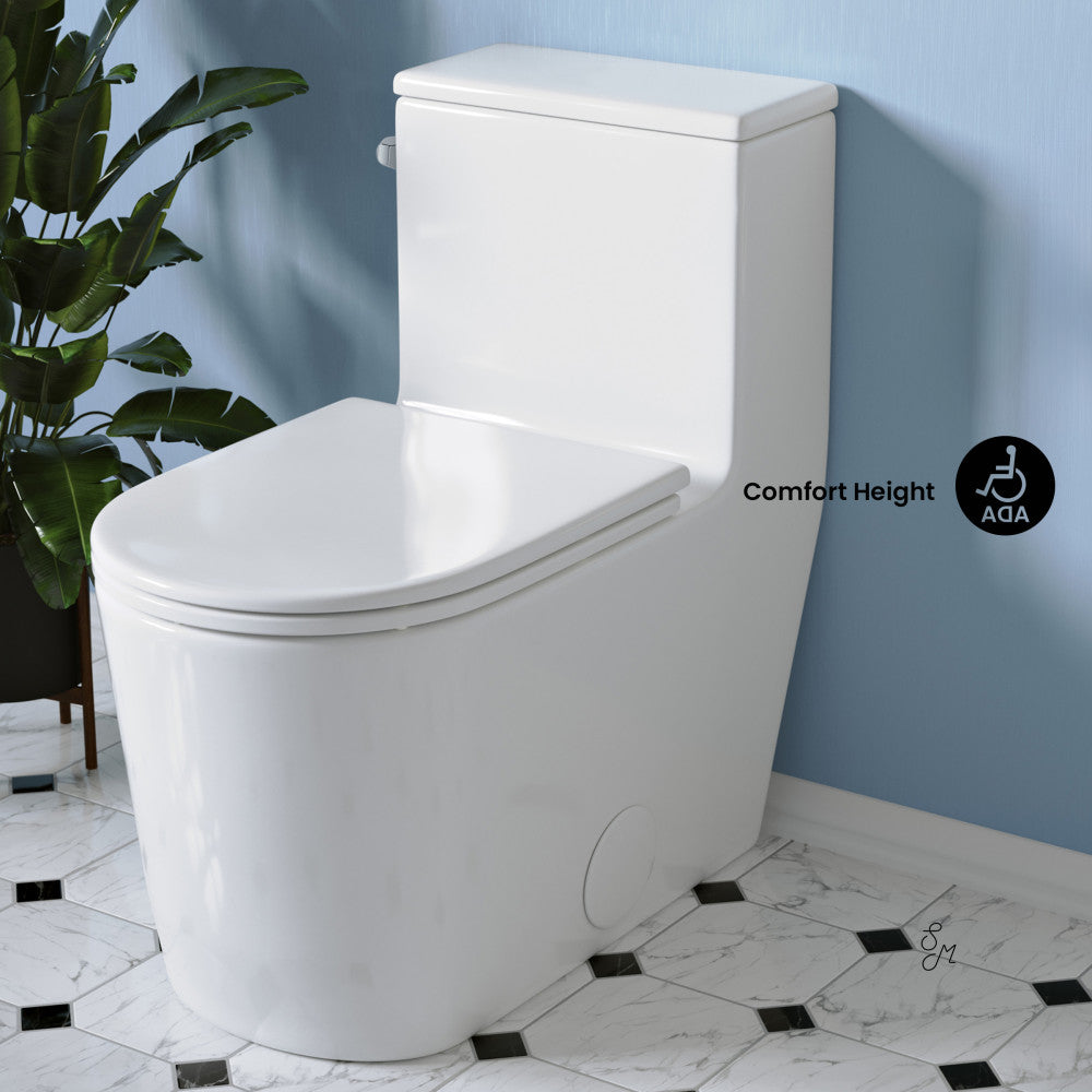Swiss Madison Liberte One-Piece 12" Rough-in 1.28 GPF Left-Hand Flush Elongated ADA Toilet in Glossy White
