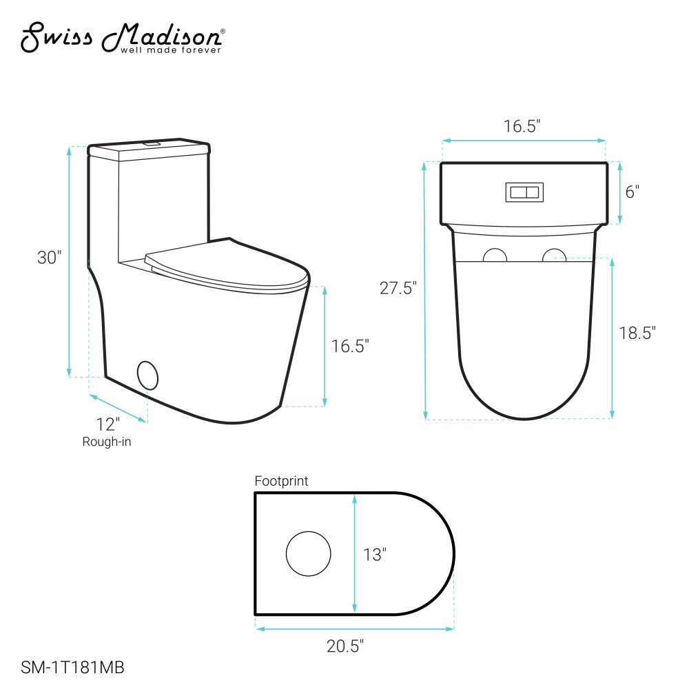 Swiss Madison Dreux One Piece Elongated Dual Flush Toilet with 0.95/1.26 GPF in Matte Black