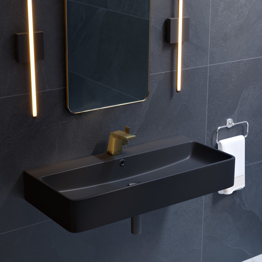 Swiss Madison Carre 36" Rectangle Wall-Mount Bathroom Sink in Matte Black