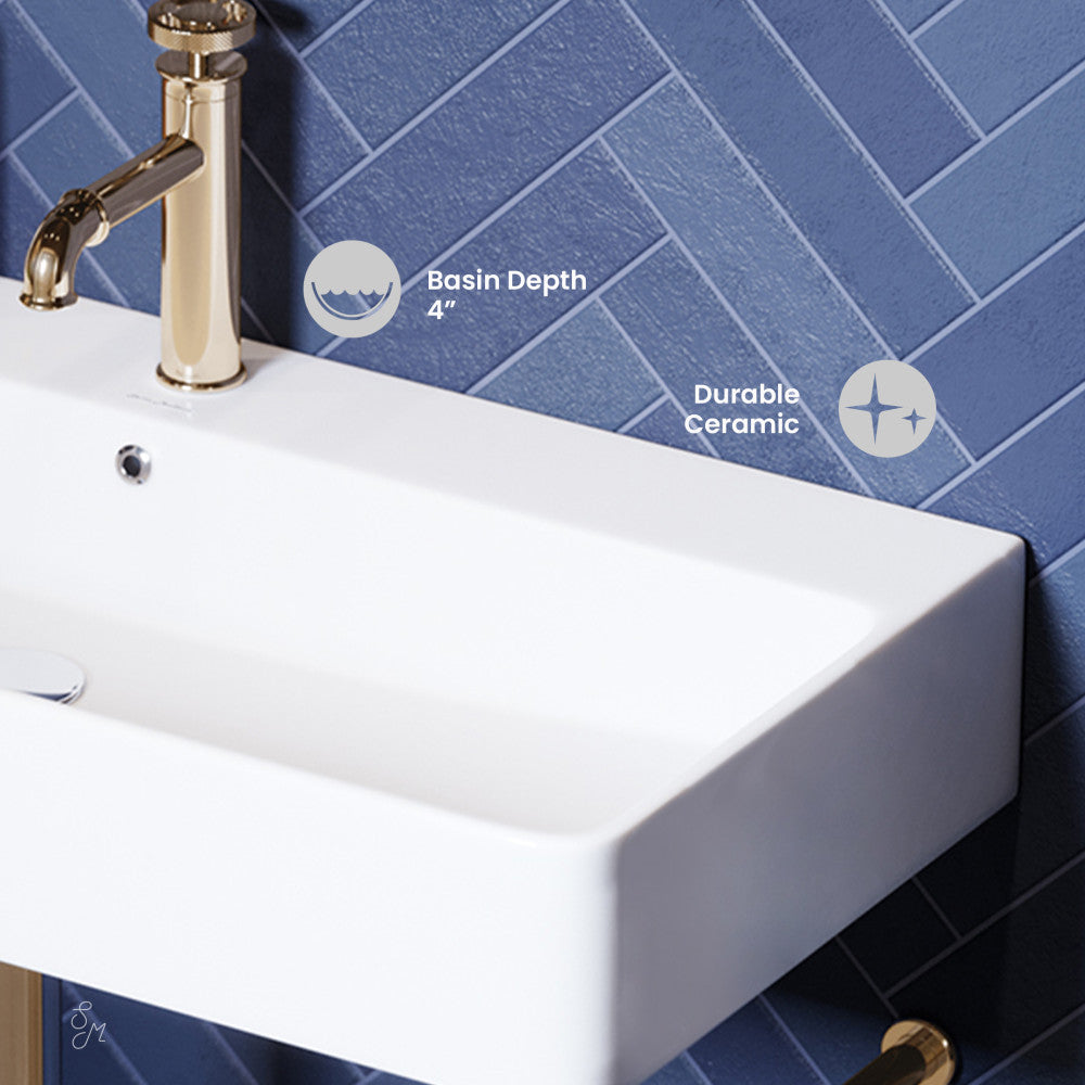 Swiss Madison Carre 36 Ceramic Console Sink White Basin Gold Legs
