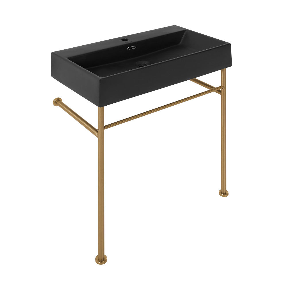 Swiss Madison Claire 30 Ceramic Console Sink Matte Black Basin Brushed Gold Legs