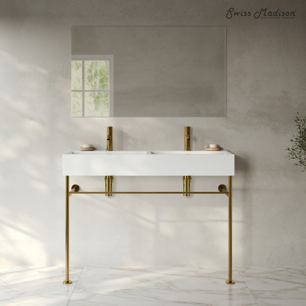 Swiss Madison Claire 48" Double Basin Console Sink with Glossy Gold Legs