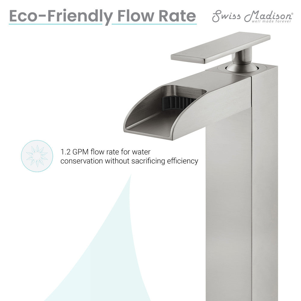 Swiss Madison Concorde Single Hole, Single-Handle, High Arc Waterfall, Bathroom Faucet in Brushed Nickel