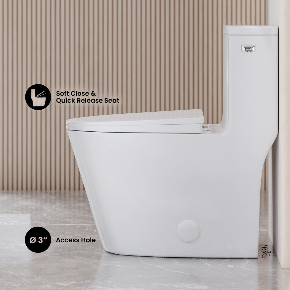 Swiss Madison Dreux One-Piece 12" Rough-in 1.28 GPF Right Flush Elongated Toilet in Glossy White