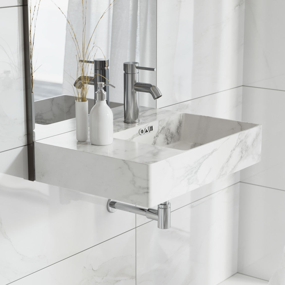 Swiss Madison St. Tropez 24" Right Side Faucet Wall-Mount Bathroom Sink in White Marble