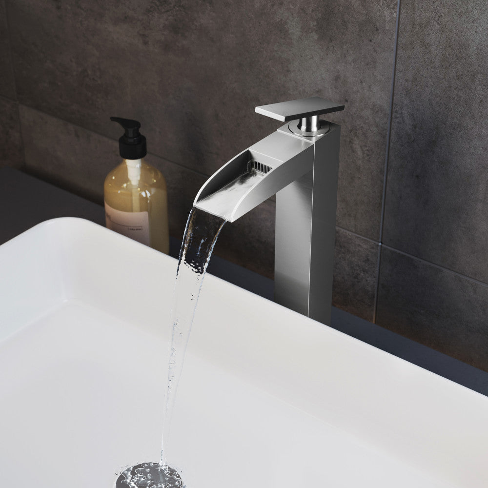 Swiss Madison Concorde Single Hole, Single-Handle, High Arc Waterfall, Bathroom Faucet in Brushed Nickel