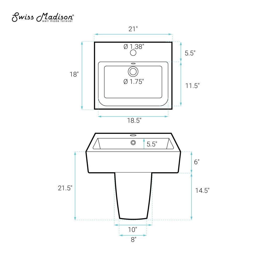 Swiss Madison Concorde 21" Two-Piece Wall-Mount Bathroom Sink