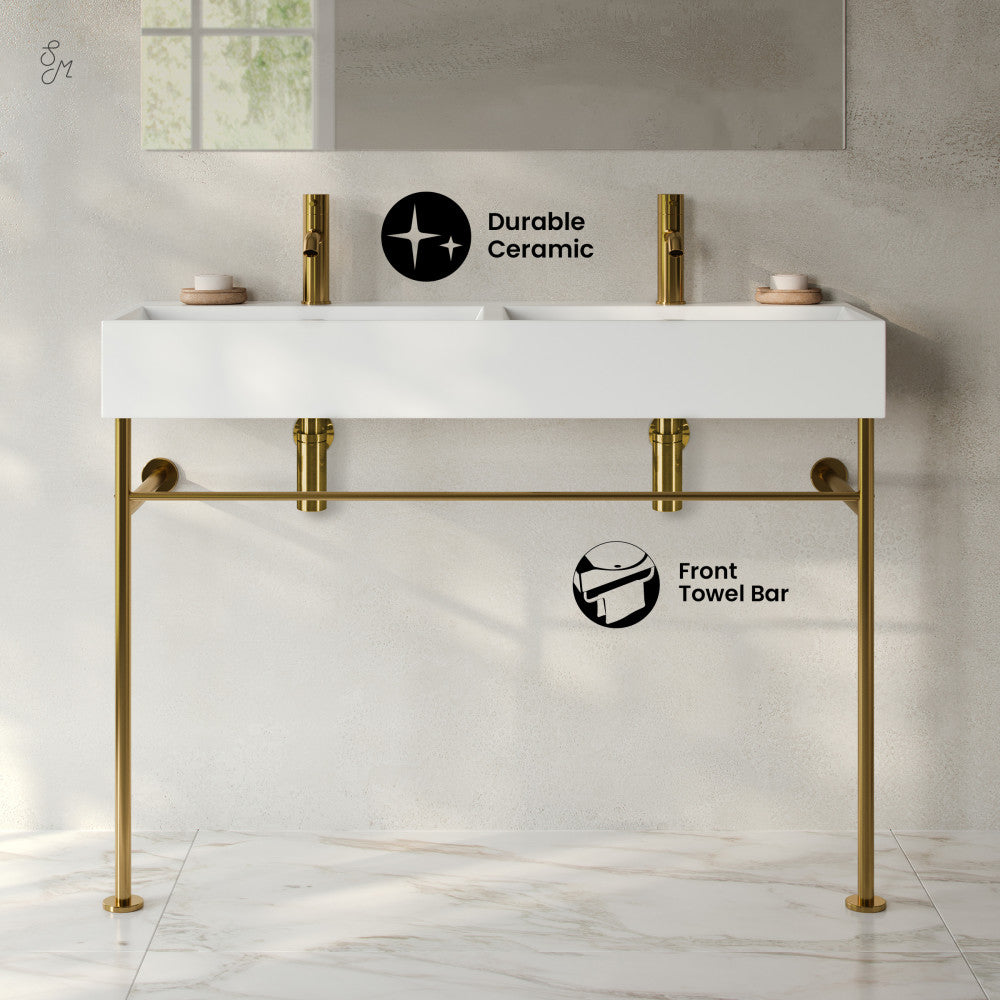 Swiss Madison Claire 48" Double Basin Console Sink with Glossy Gold Legs