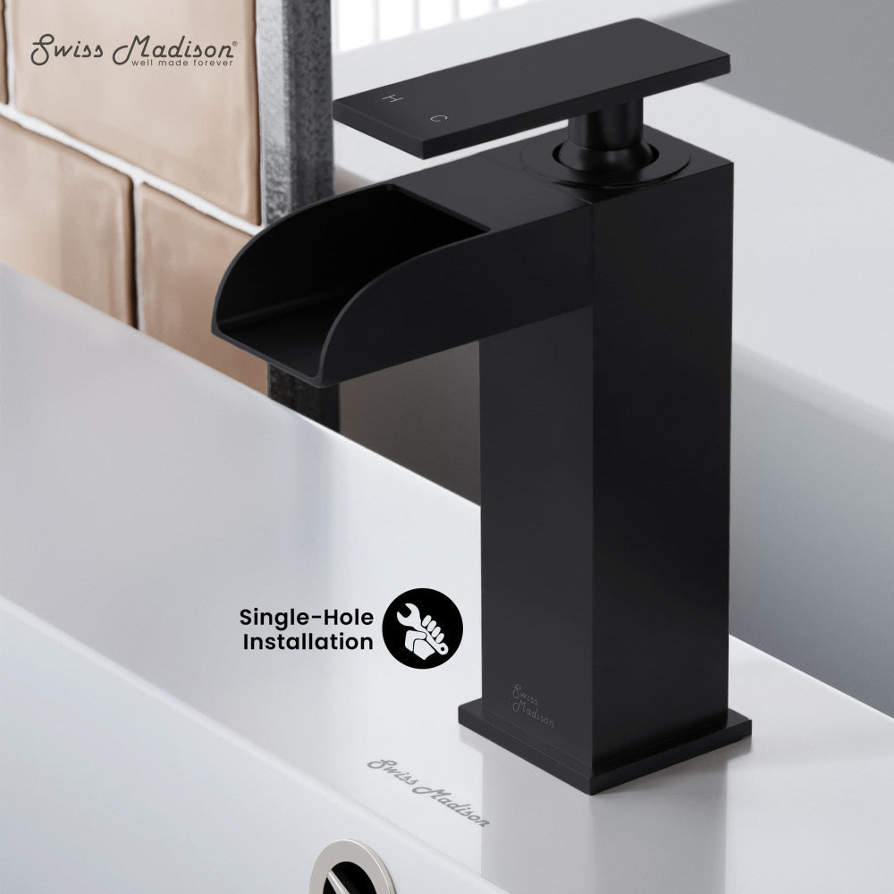 Swiss Madison Concorde Single Hole, Single-Handle, Waterfall Bathroom Faucet in Matte Black