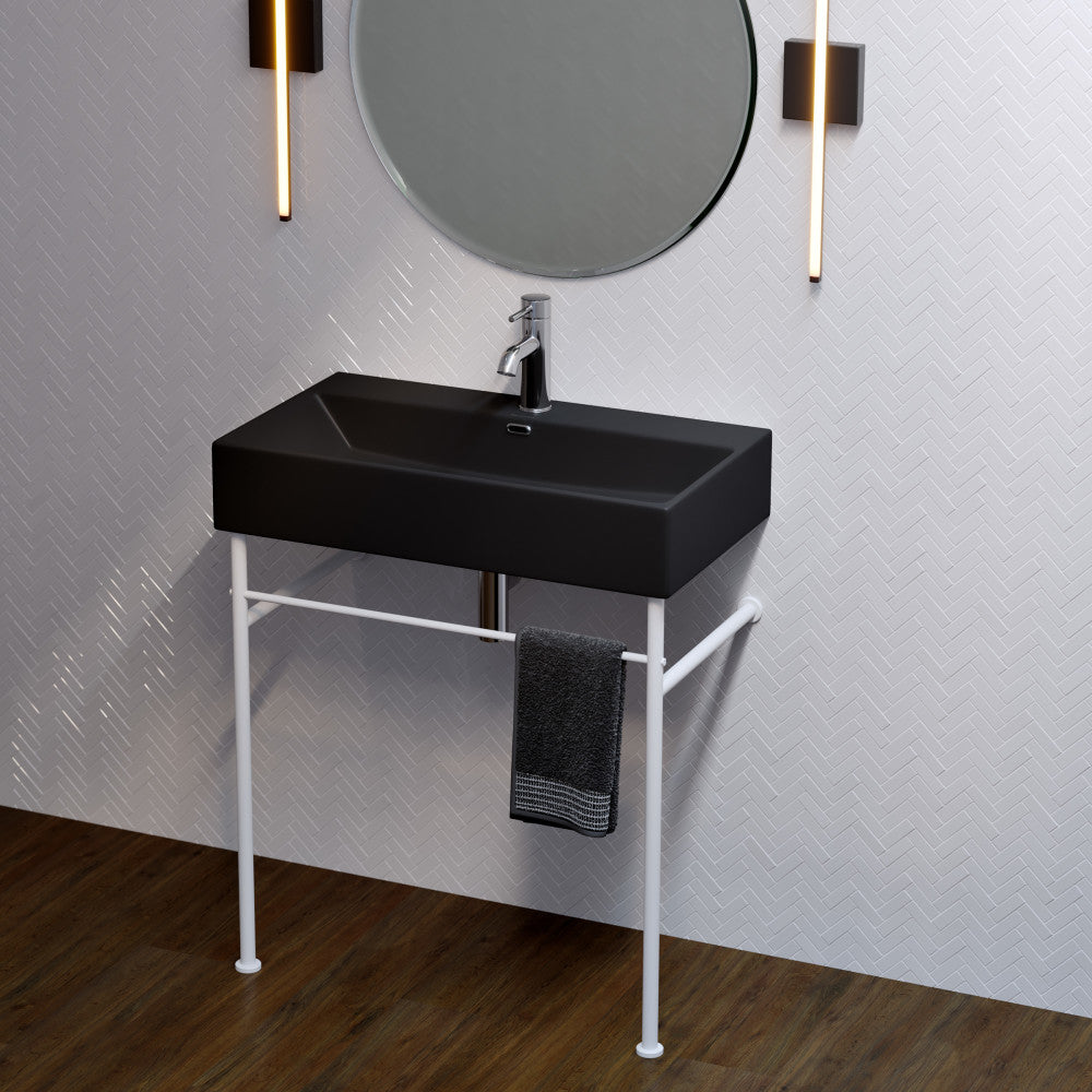 Swiss Madison Claire 30 Ceramic Console Sink Matte Black Basin Matte White Legs