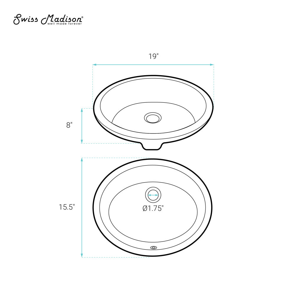 Swiss Madison Monaco 19" Ceramic Undermount Bathroom Sink in Matte Black