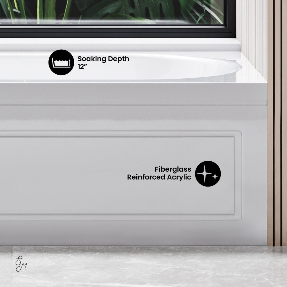 Swiss Madison Concorde 60" x 32" Acrylic Glossy White, Alcove, Integral, Left-Hand Drain, Apron Bathtub