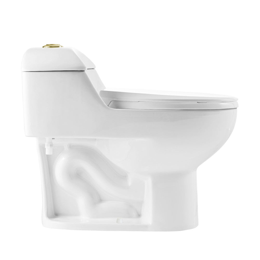 Swiss Madison Chateau One Piece Elongated Toilet Dual Flush, Brushed Gold Hardware 1.1/1.6 gpf