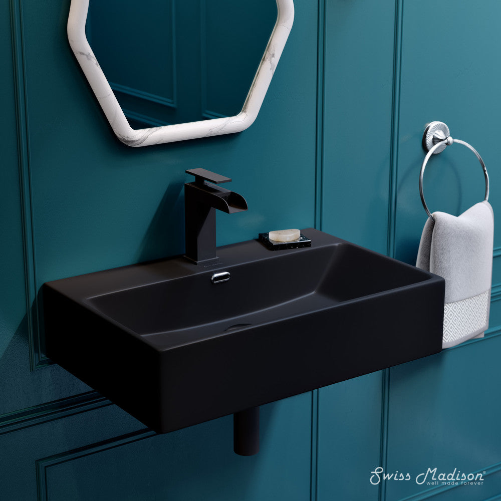 Swiss Madison Claire 24" Rectangle Wall-Mount Bathroom Sink in Matte Black