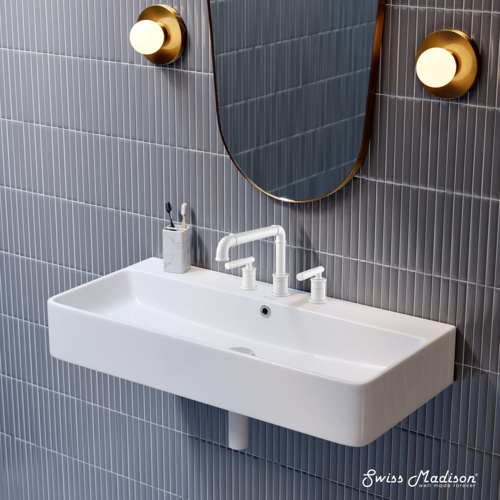 Swiss Madison Carre 36" Wall-Mount Bathroom Sink with 8" Widespread Holes