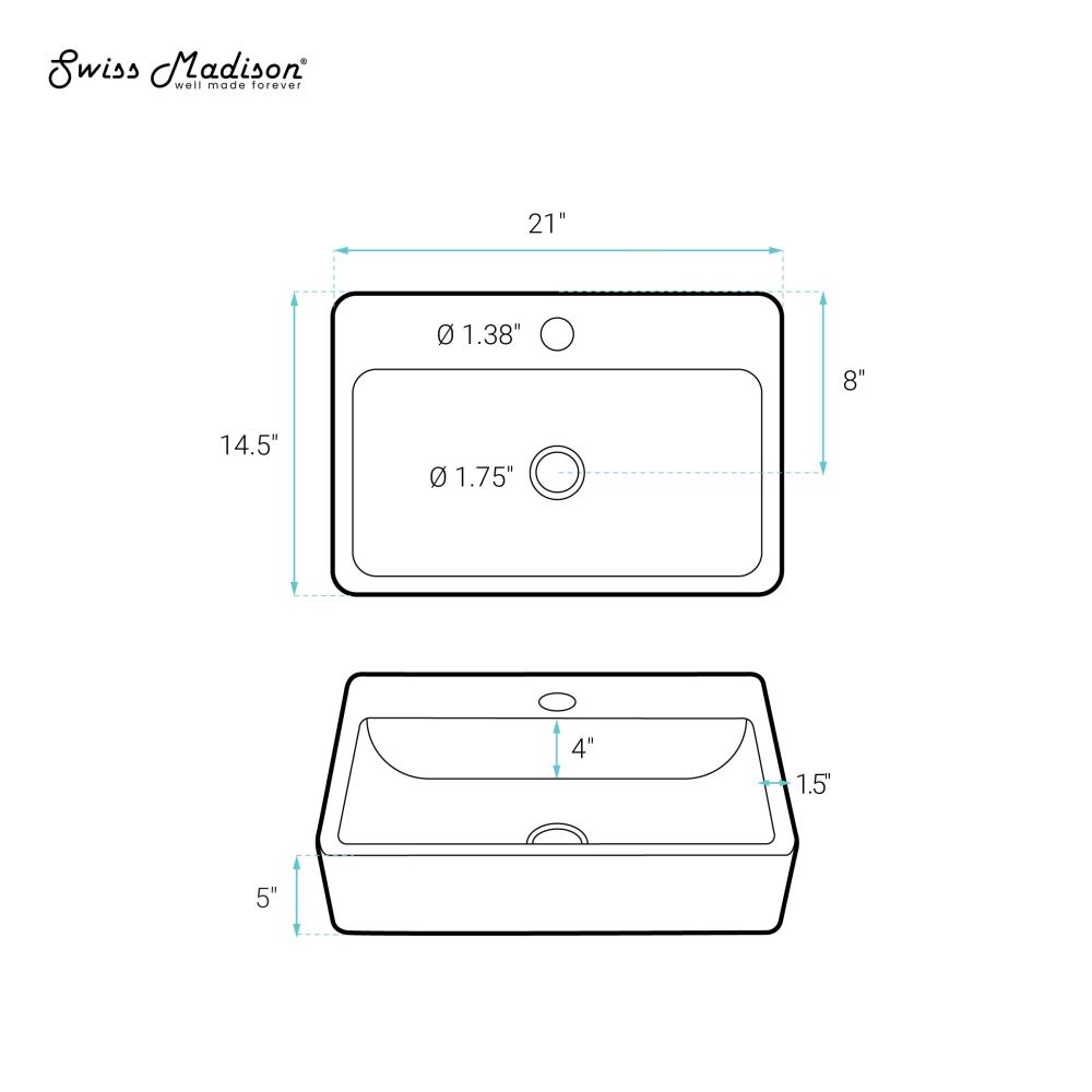 Swiss Madison Claire 20 Rectangle Ceramic Vessel Sink, Matte White