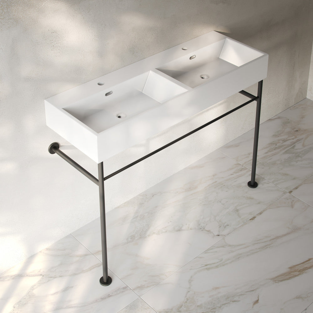 Swiss Madison Claire 48" Double Basin Console Sink with Matte Black Legs