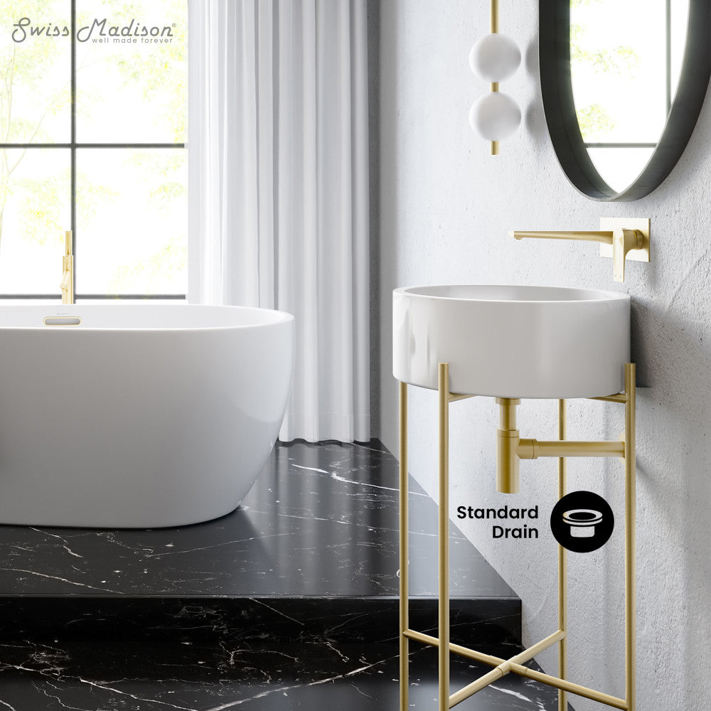 Swiss Madison Monaco 16.5" Round Console Sink, White Basin Brushed Gold Legs