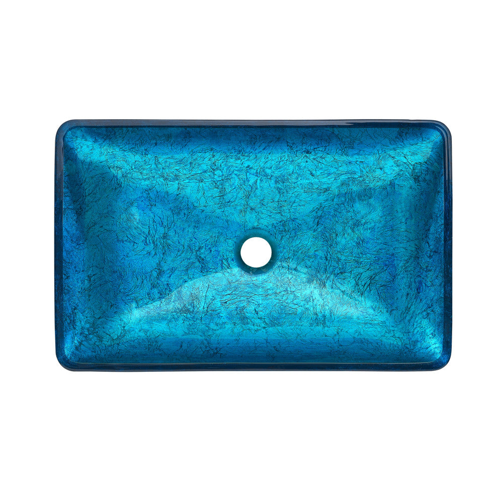 Swiss Madison Cascade Rectangular Glass Vessel Sink with Faucet, Ocean Blue