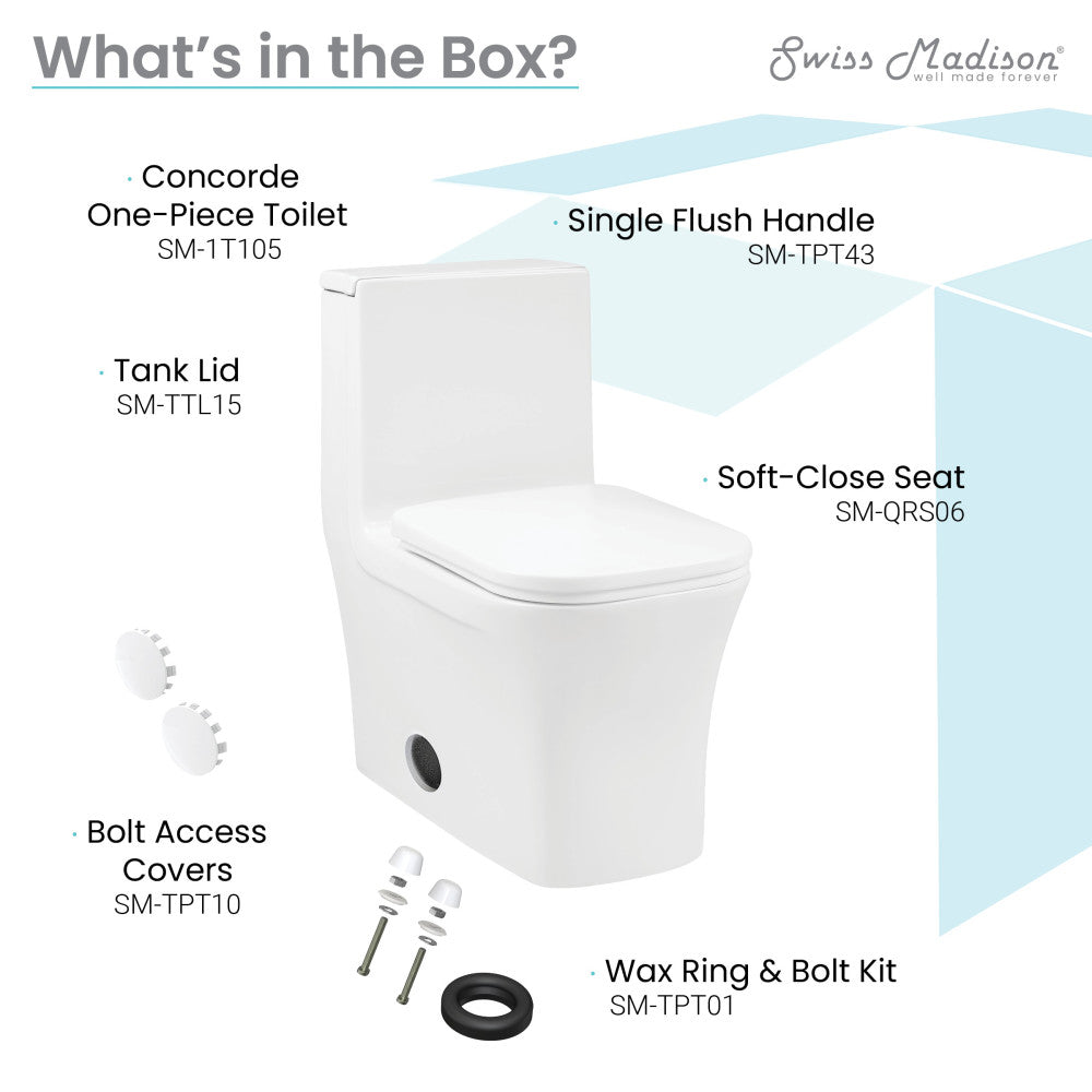 Swiss Madison Concorde One Piece Square Right Side Flush Handle Toilet 1.28 gpf