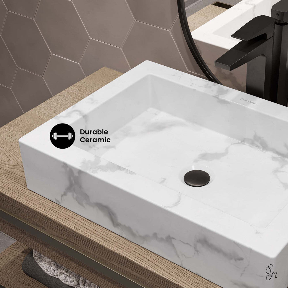 Swiss Madison Voltaire 22" Ceramic Vessel Bathroom Sink in White Marble