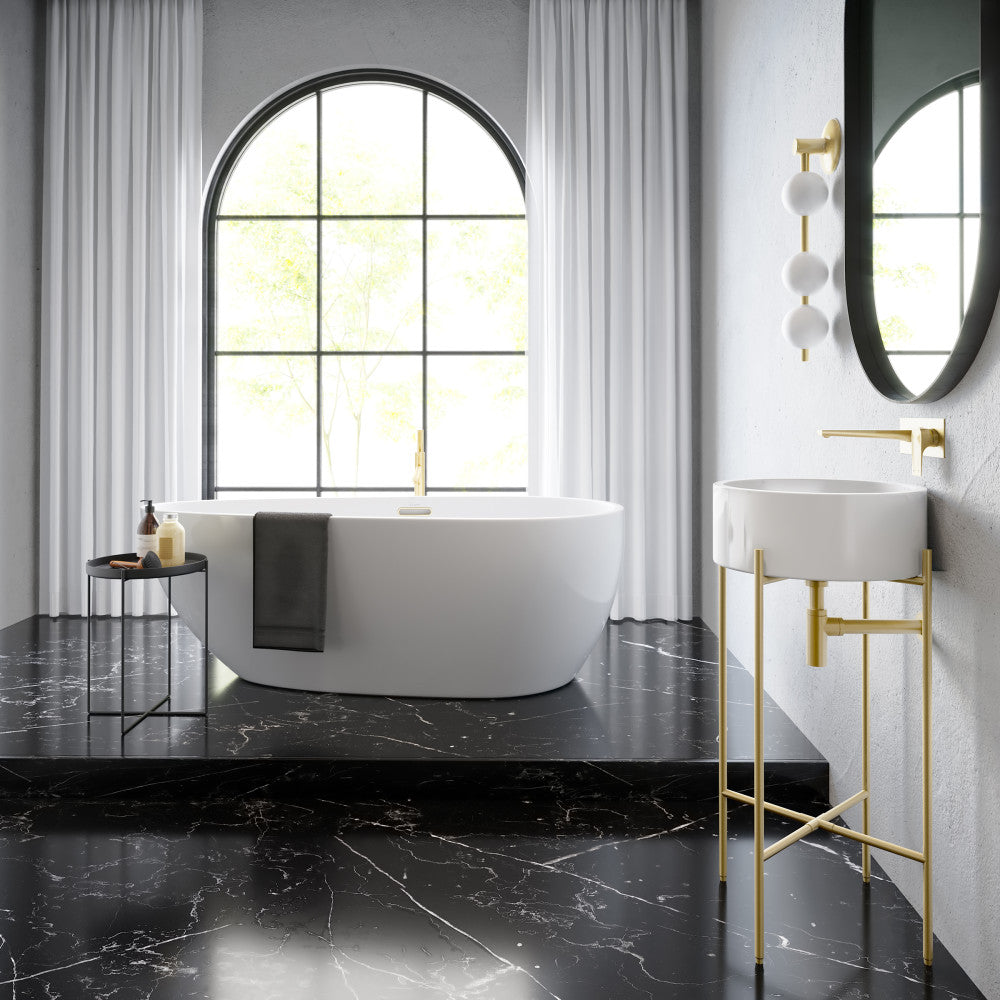 Swiss Madison Monaco 16.5" Round Console Sink, White Basin Brushed Gold Legs