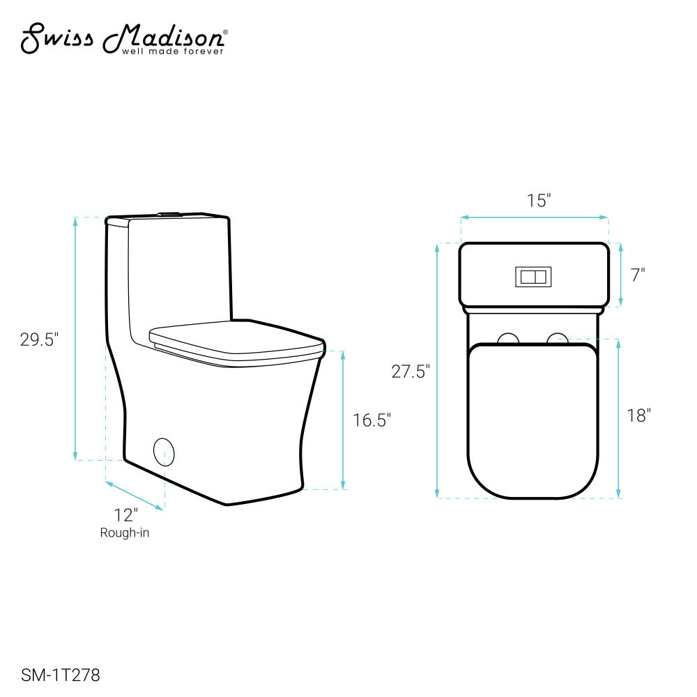 Swiss Madison Concorde One Piece Square Toilet Dual Flush 1.1/1.6 gpf with 10" Rough In