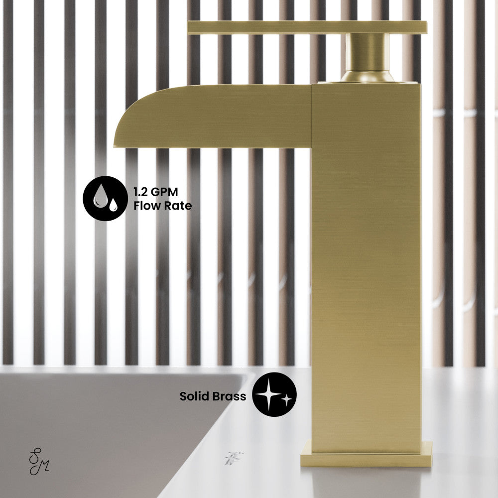 Swiss Madison Concorde Single Hole, Single-Handle, Waterfall Bathroom Faucet in Brushed Gold