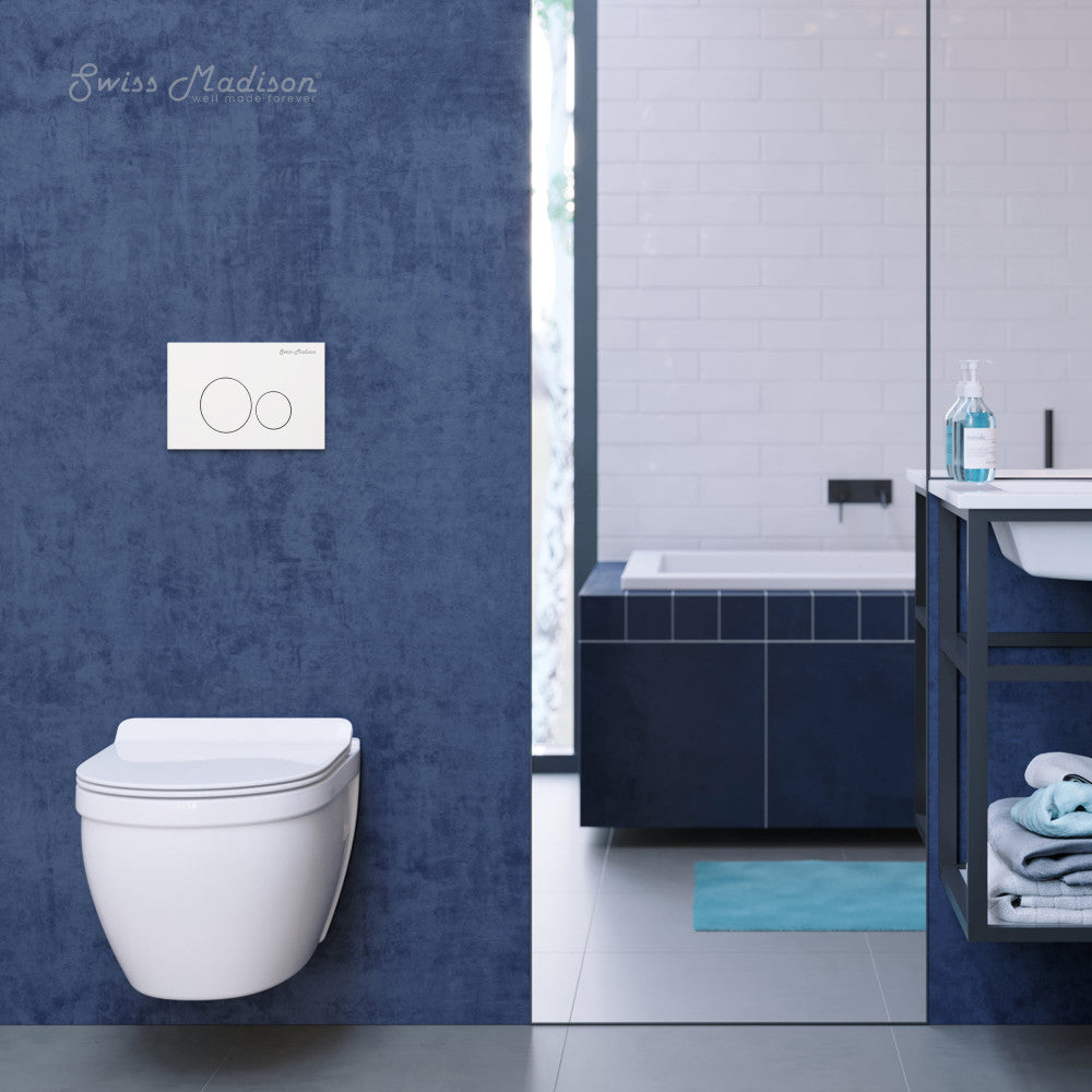 Swiss Madison Ivy Wall-Hung Toilet Bundle 0.8/1.6 GPF Dual Flush in Glossy White with White Flush Plate