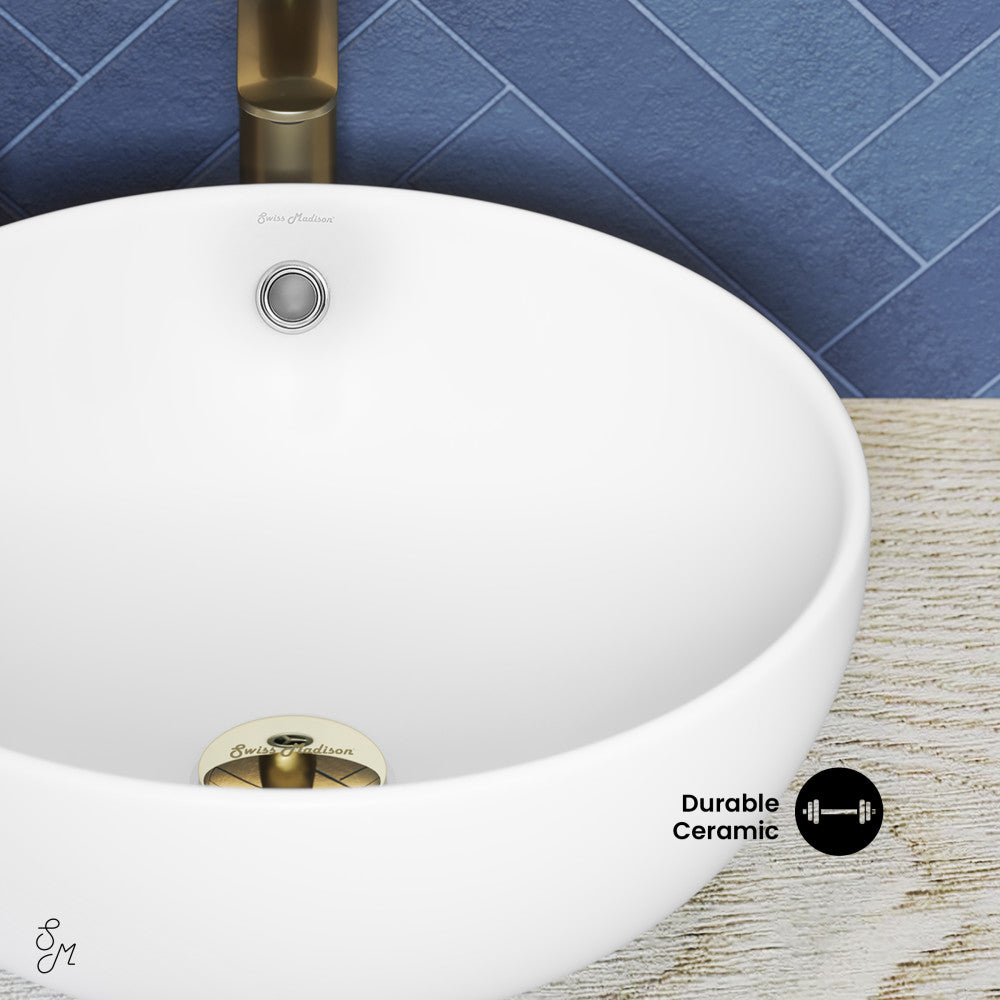 Swiss Madison Sublime 17” Round Vessel Sink in Matte White