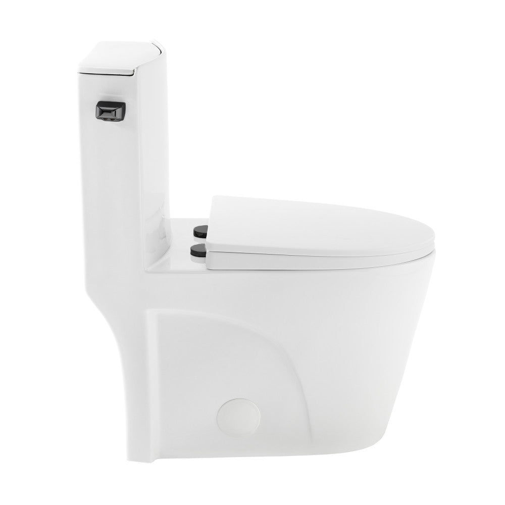 Swiss Madison St. Tropez One Piece Elongated Toilet Side Flush 1.28 gpf with Black Hardware