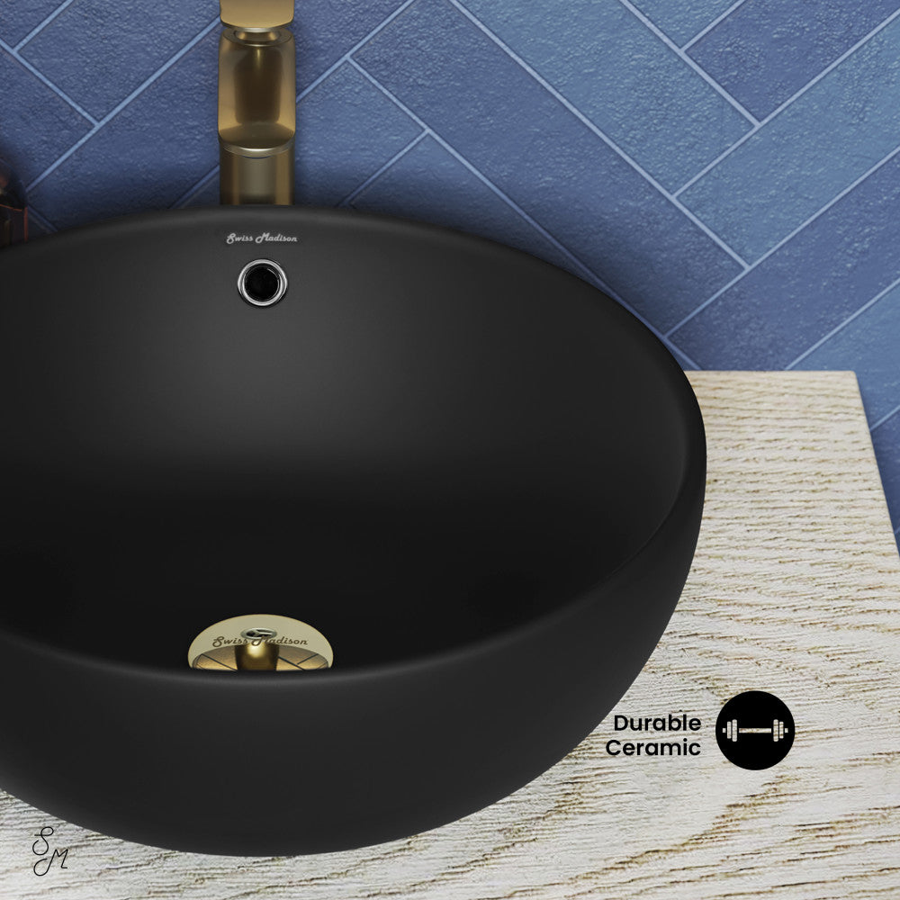 Swiss Madison Sublime 17” Round Vessel Sink in Matte Black