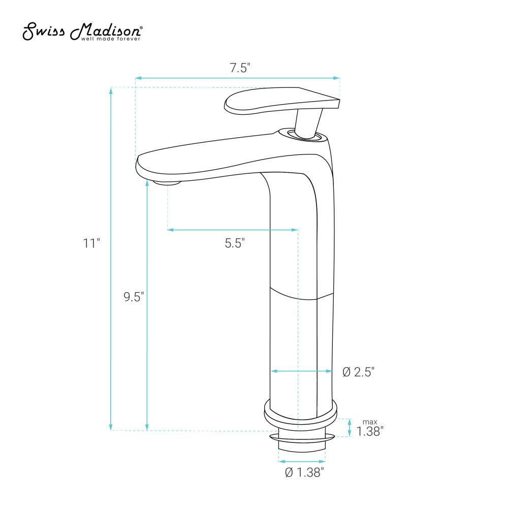 Swiss Madison Sublime Single Hole, Single-Handle, High Arc Bathroom Faucet in Gunmetal Grey