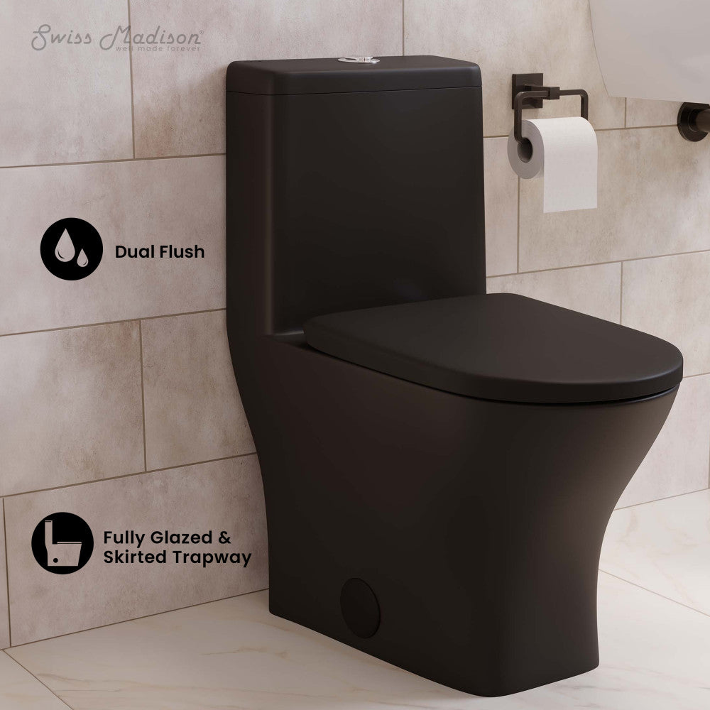 Swiss Madison Sublime II One-Piece 12" Rough-in 1.1/1.6 GPF Dual Top Flush Round Compact Toilet in Matte Black