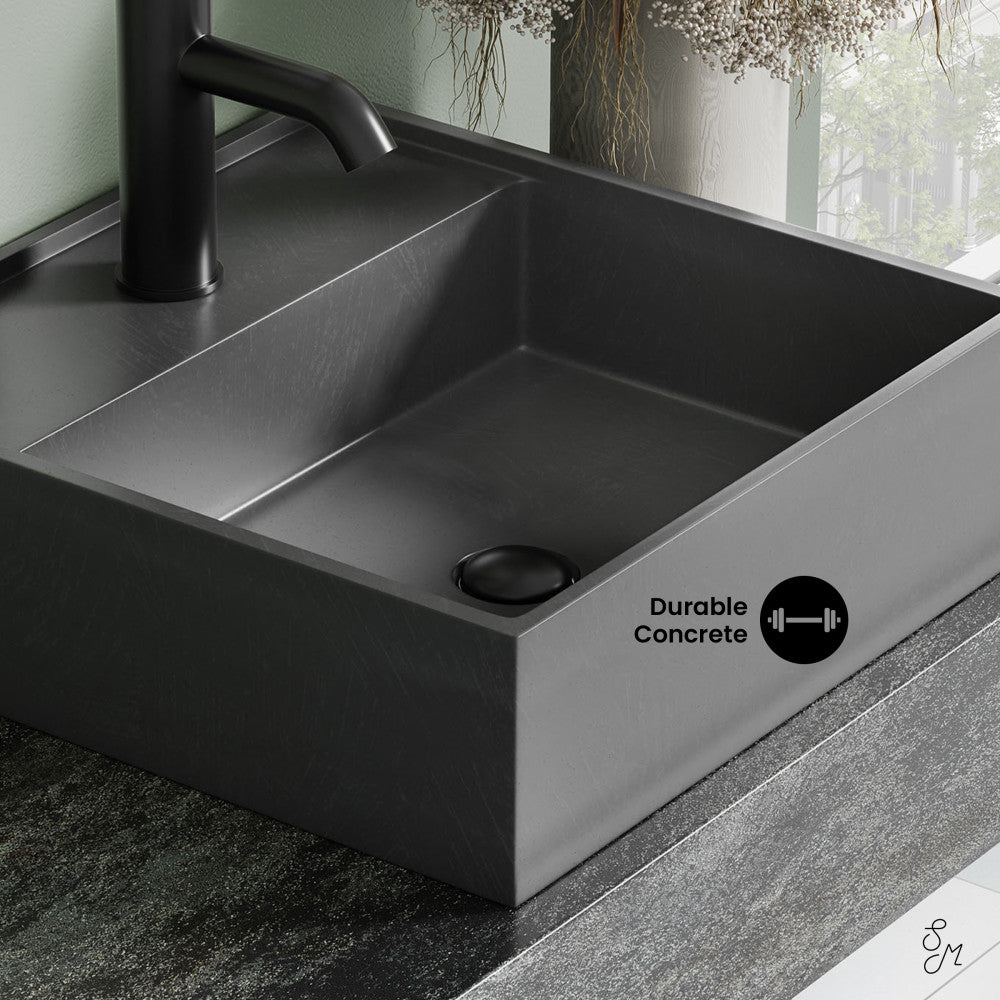 Swiss Madison Lisse 16" Square Concrete Vessel Bathroom Sink in Dark Grey