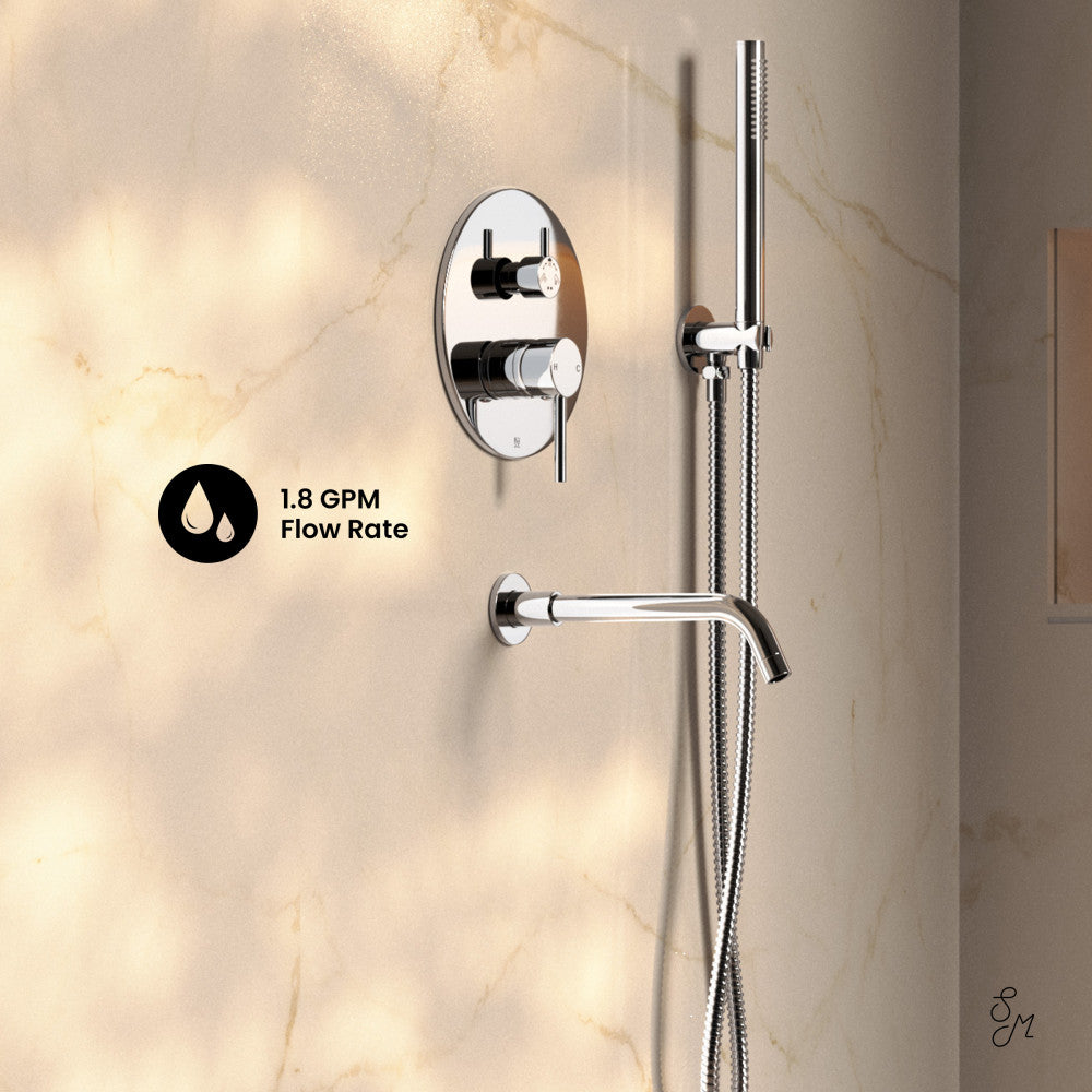 Swiss Madison Ivy 1.8 GPM Wall Mount Fixed Shower Head with Hand Sprayer and Tub Filler in Polished Chrome, Valve Included