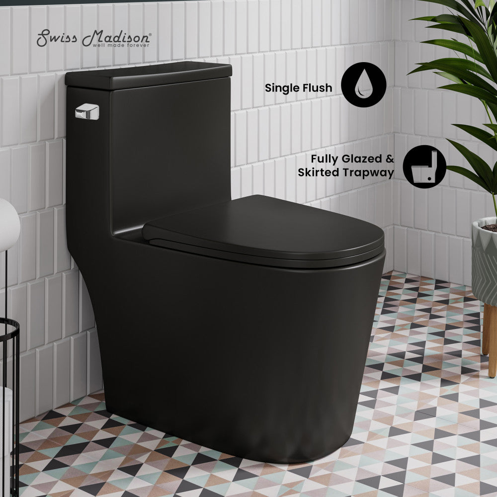 Swiss Madison Dreux One-Piece 12" Rough-in 1.28 GPF Left Flush Elongated Toilet in Matte Black