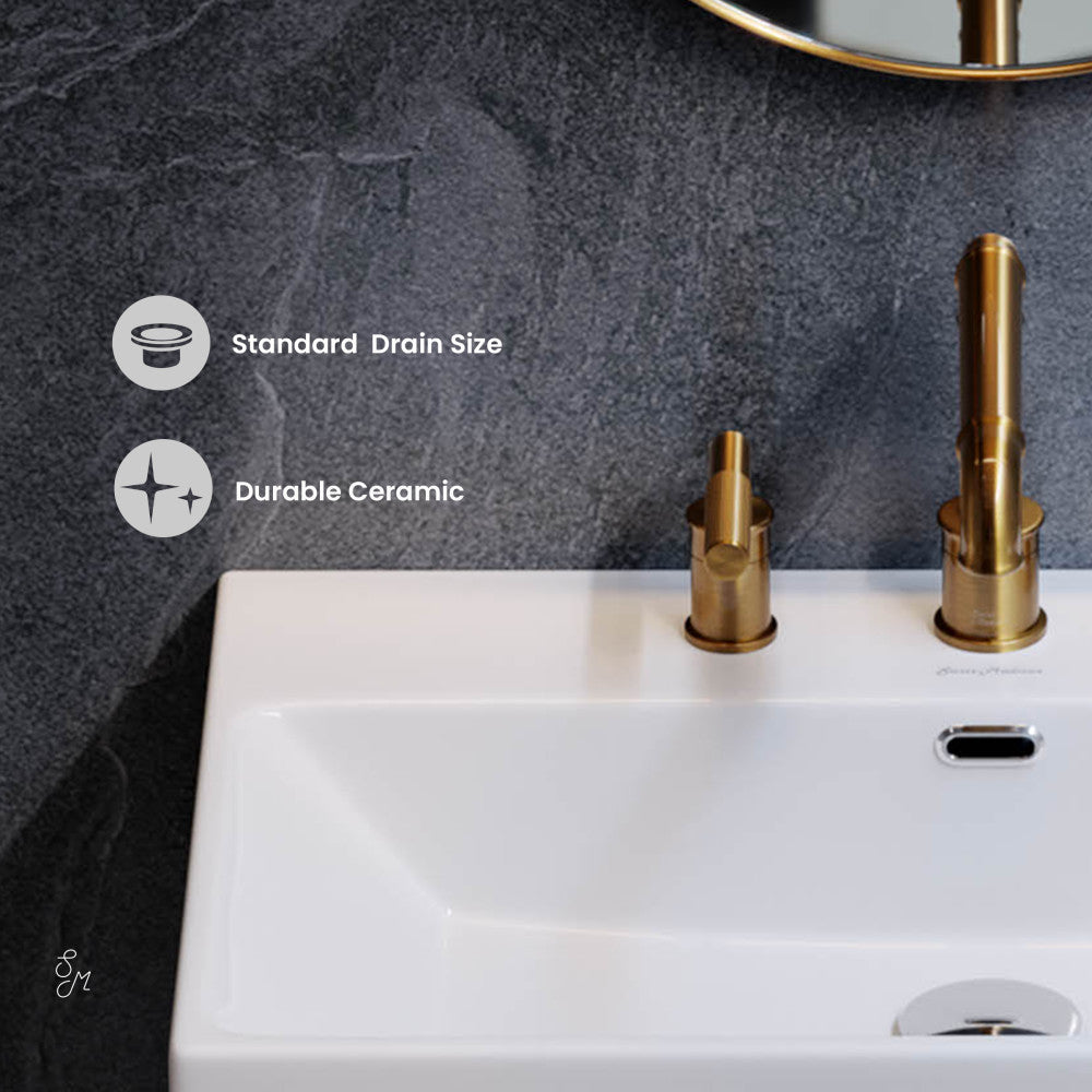 Swiss Madison Claire 30" Console Sink White Basin Brushed Gold Legs with 8" Widespread Holes