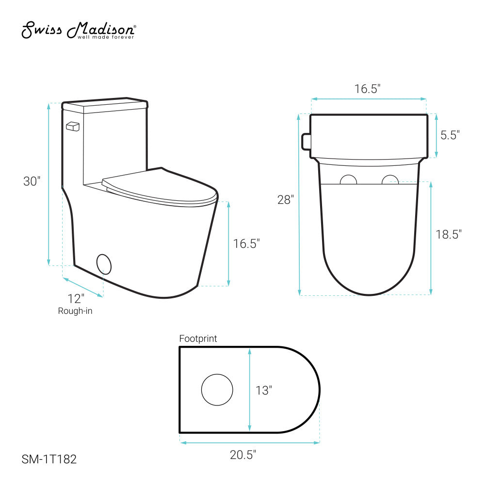 Swiss Madison Dreux One-Piece 12" Rough-in 1.28 GPF Left Flush Elongated Toilet in Glossy White