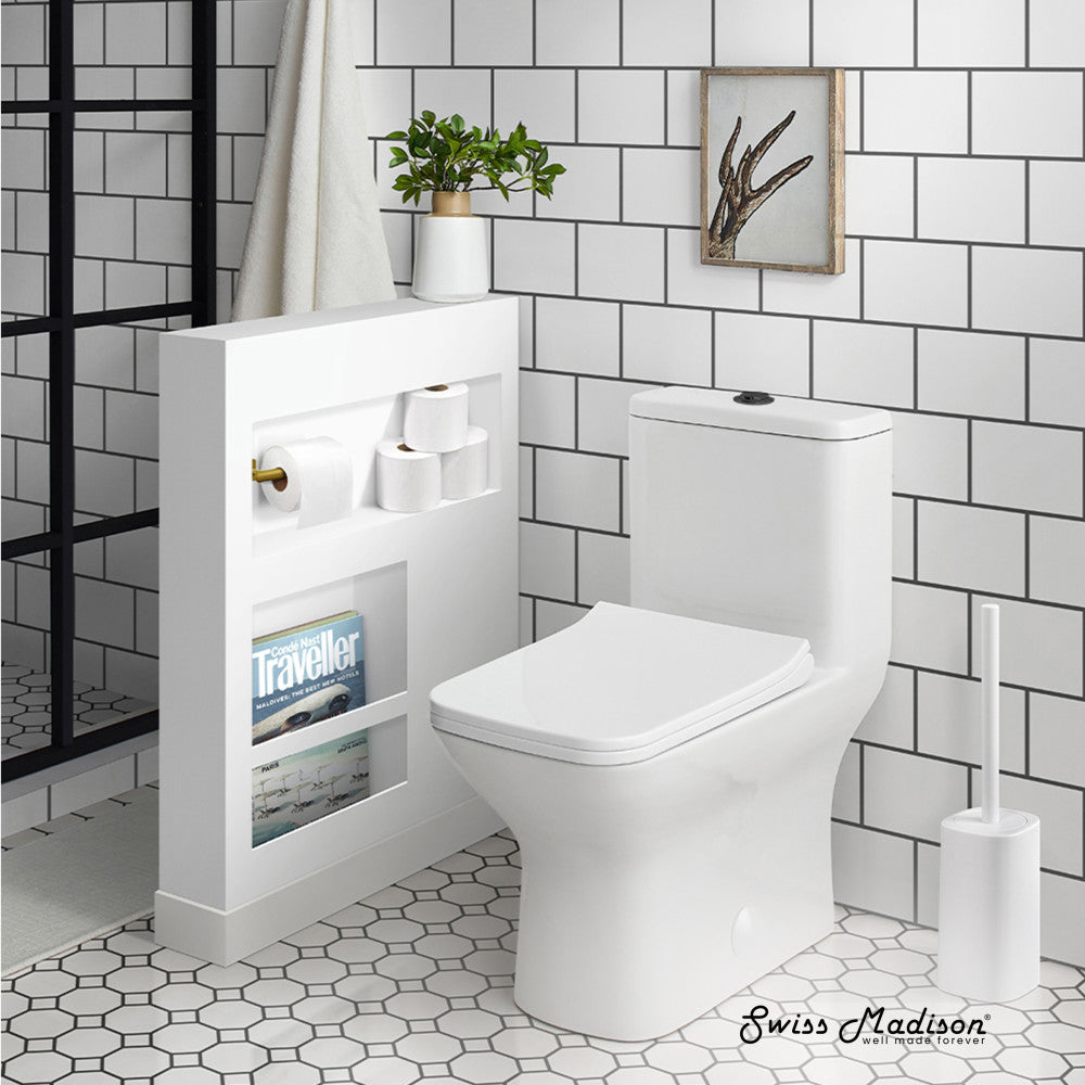 Swiss Madison Carre One Piece Square Toilet Dual Flush, Black Hardware