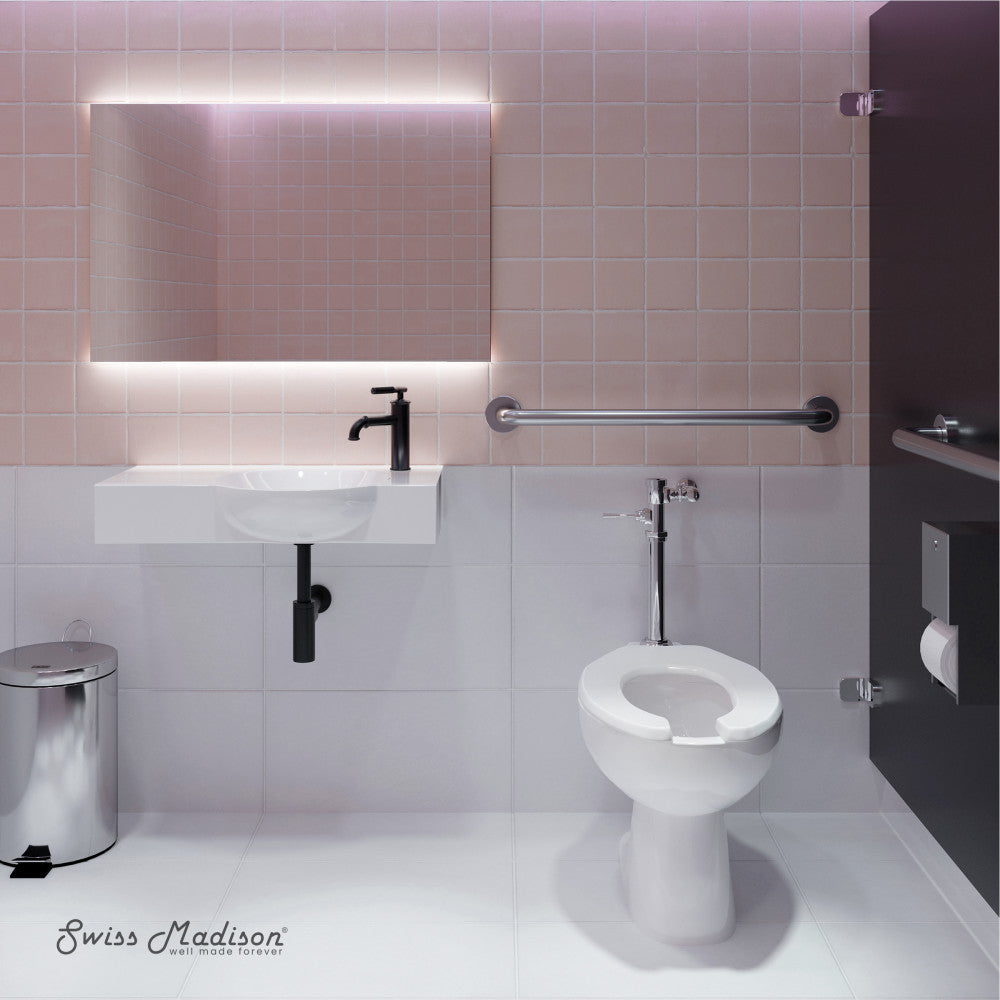 Swiss Madison Sirene Floor-Mounted Comfort Height Commercial Elongated Top Flush Spud Flushometer Toilet Bowl