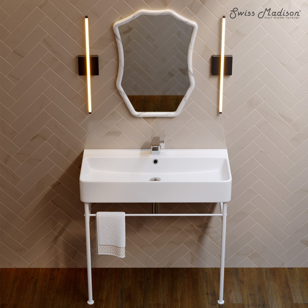 Swiss Madison Carre 36 Ceramic Console Sink White Basin Matte White Legs
