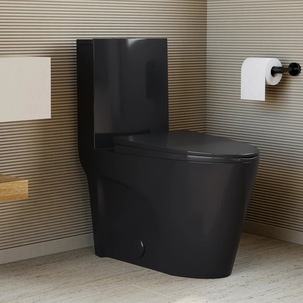 Swiss Madison St. Tropez One Piece Elongated Toilet Vortex™ Flush in Glossy Black 1.1/1.6 gpf