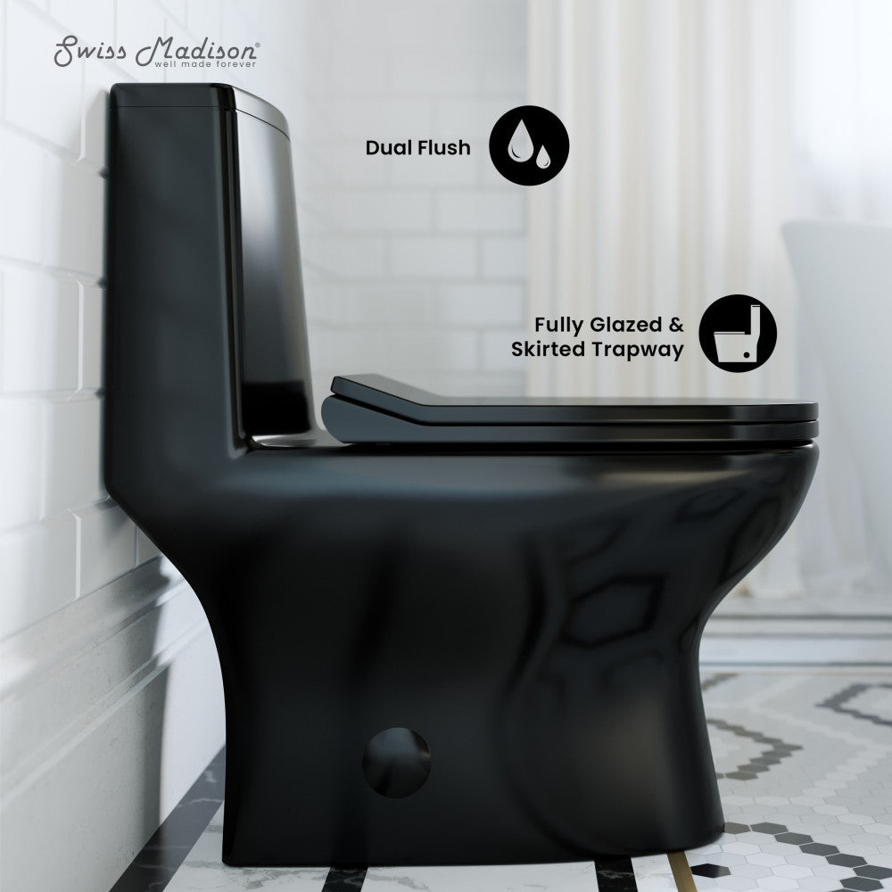 Swiss Madison Ivy One Piece Toilet Dual Vortex Flush in Glossy Black 1.1/1.6 gpf