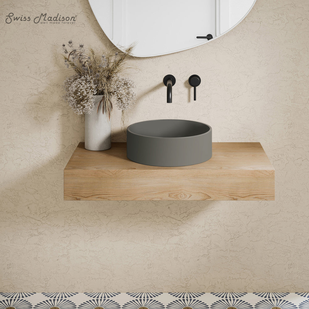 Swiss Madison Lisse 15" Round Concrete Vessel Bathroom Sink in Dark Grey
