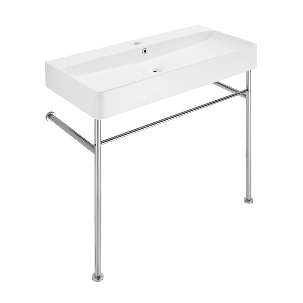 Swiss Madison Carre 36 Ceramic Console Sink White Basin Chrome Legs