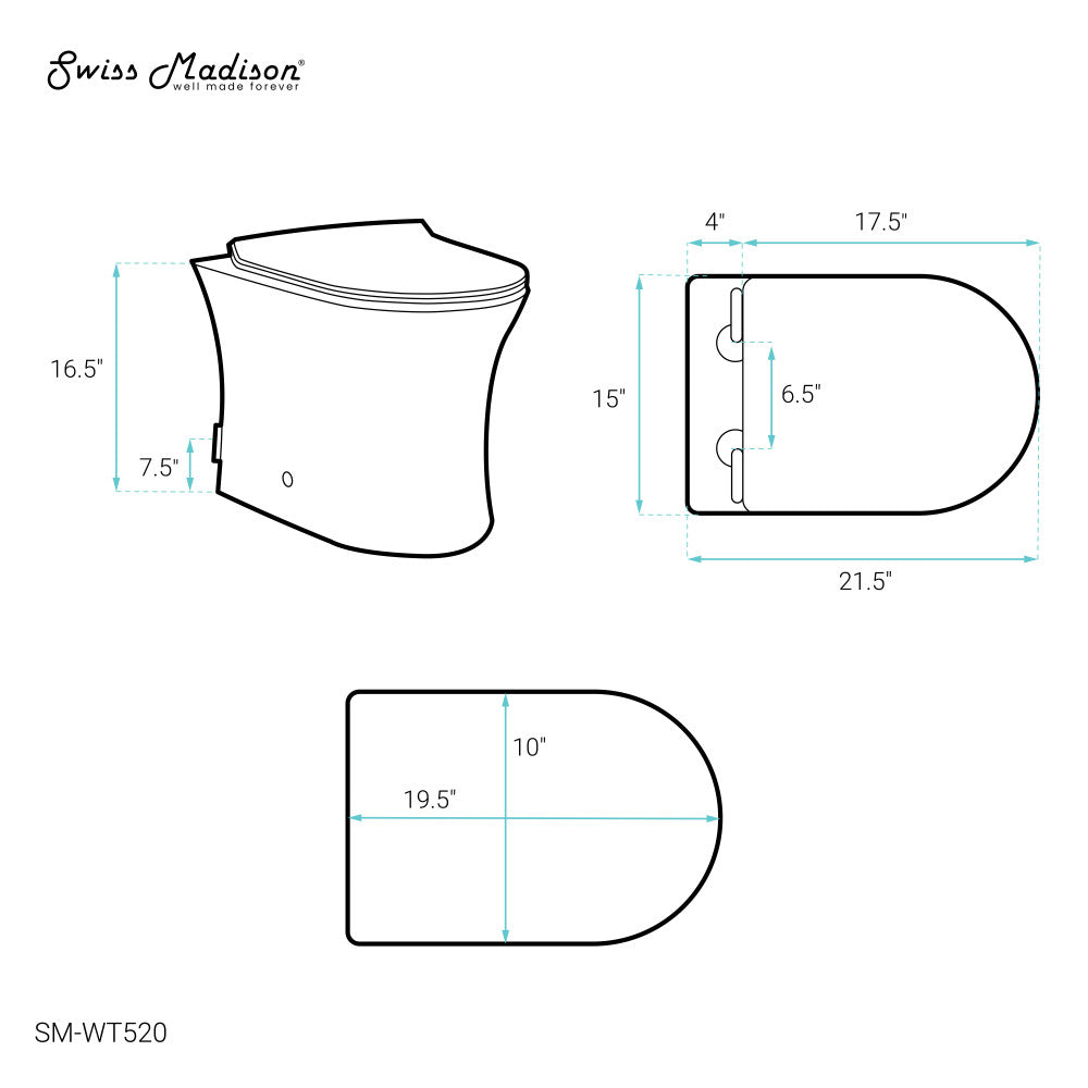 Swiss Madison Cascade Back-to-Wall Elongated Toilet Bowl