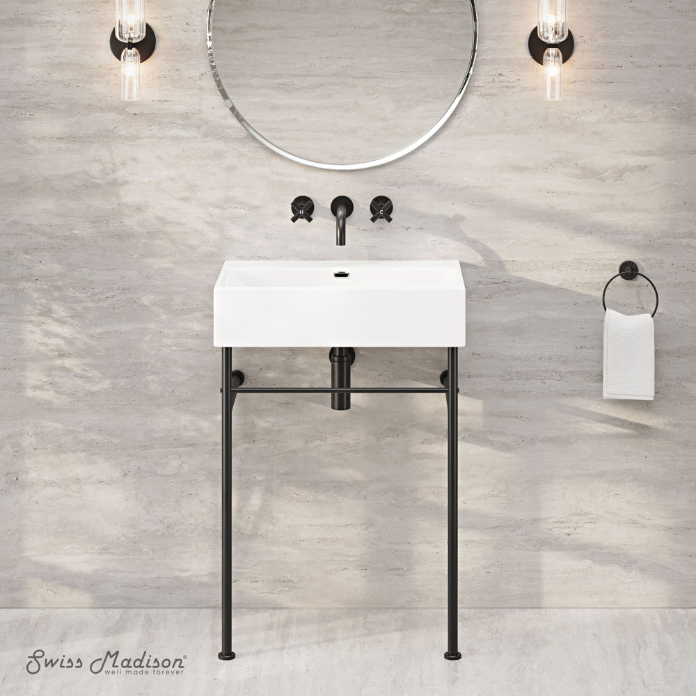 Swiss Madison Claire 24" Rectangle Zero Hole Console Sink with Matte Black Legs