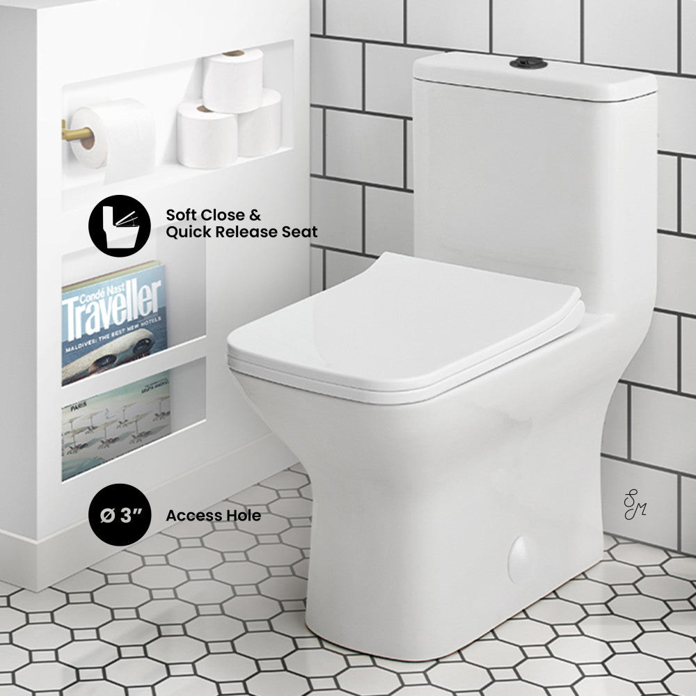 Swiss Madison Carre One Piece Square Toilet Dual Flush, Black Hardware