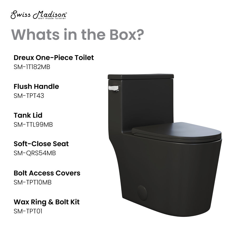 Swiss Madison Dreux One-Piece 12" Rough-in 1.28 GPF Left Flush Elongated Toilet in Matte Black